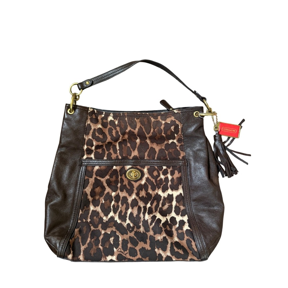 Vintage Rare Coach Madison Ocelot Leopard Print Brown Leather Shoulder Bag